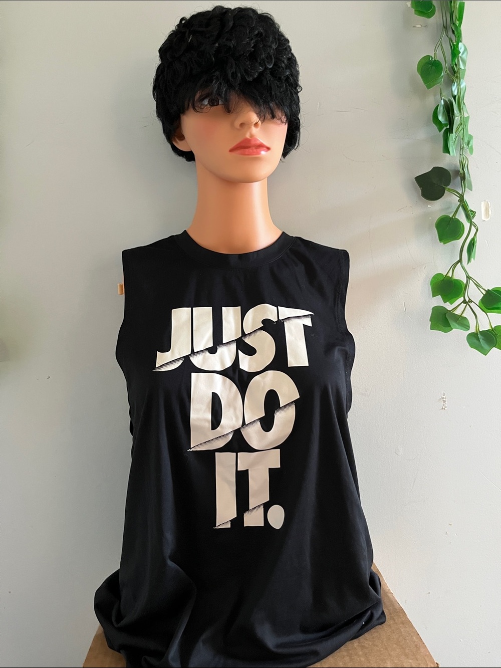 Nike Black Sleeveless Tank with White "Just Do It." Graphic